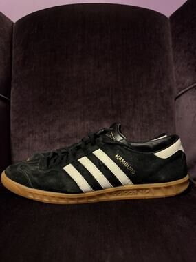 Adidas Hamburg Men's Suede Trainers Size US 13.5 2016 Black/White/Gum Bottom